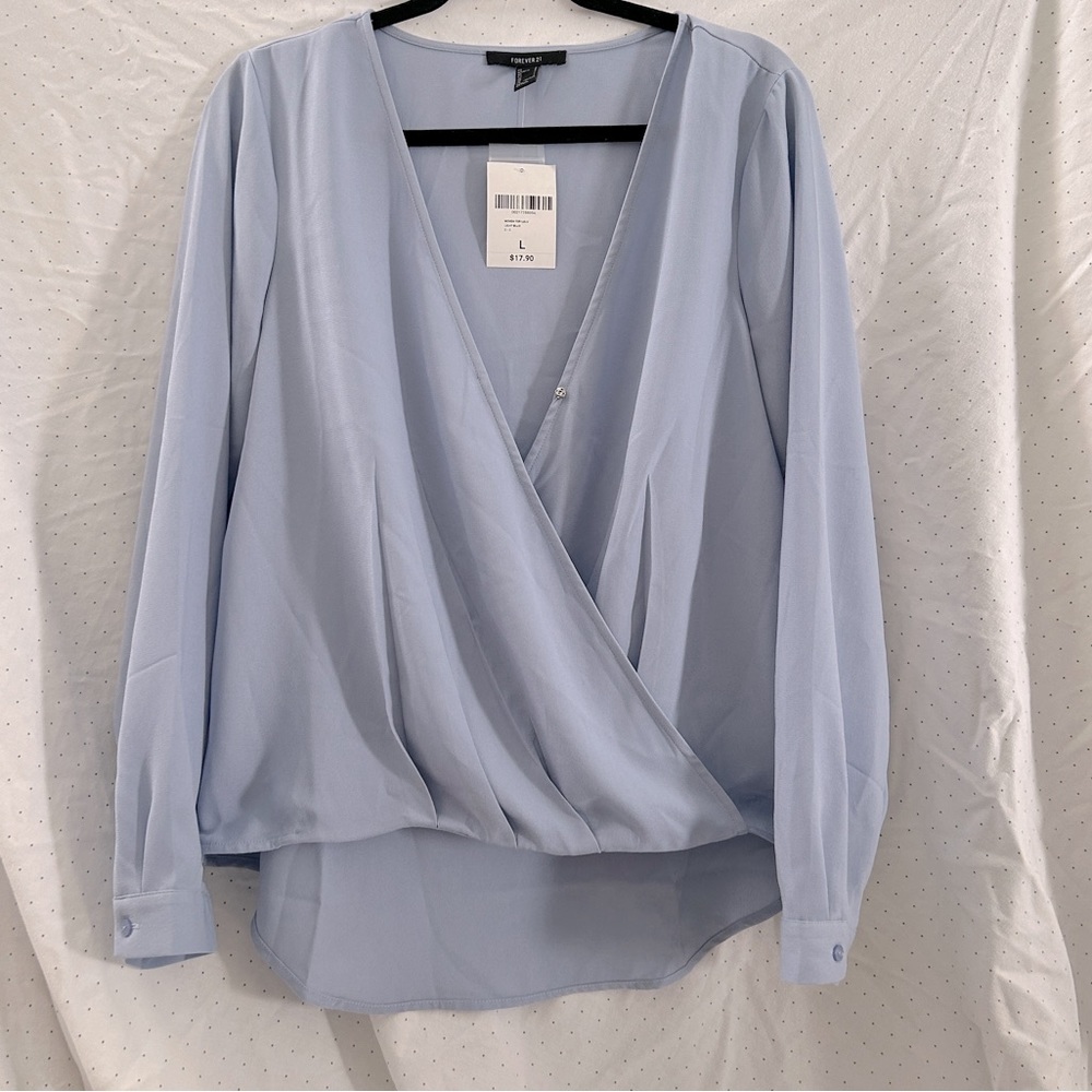 NWT Long Sleeve Faux Wrap Blouse with Hidden Snap